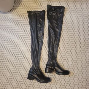 Thigh High black faux leather boots